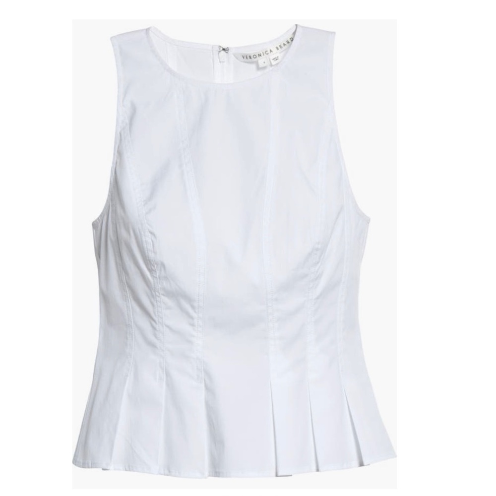 Veronica Beard Olympia Plated Peplum Stretch Cotton Top (Size 10) NWT